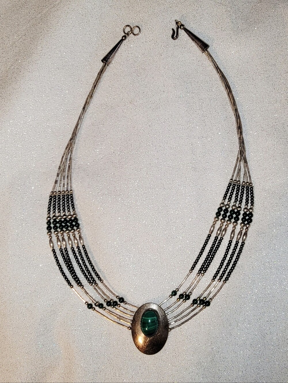 Vintage HT NEZ Navajo Sterling & Malachite Necklace
